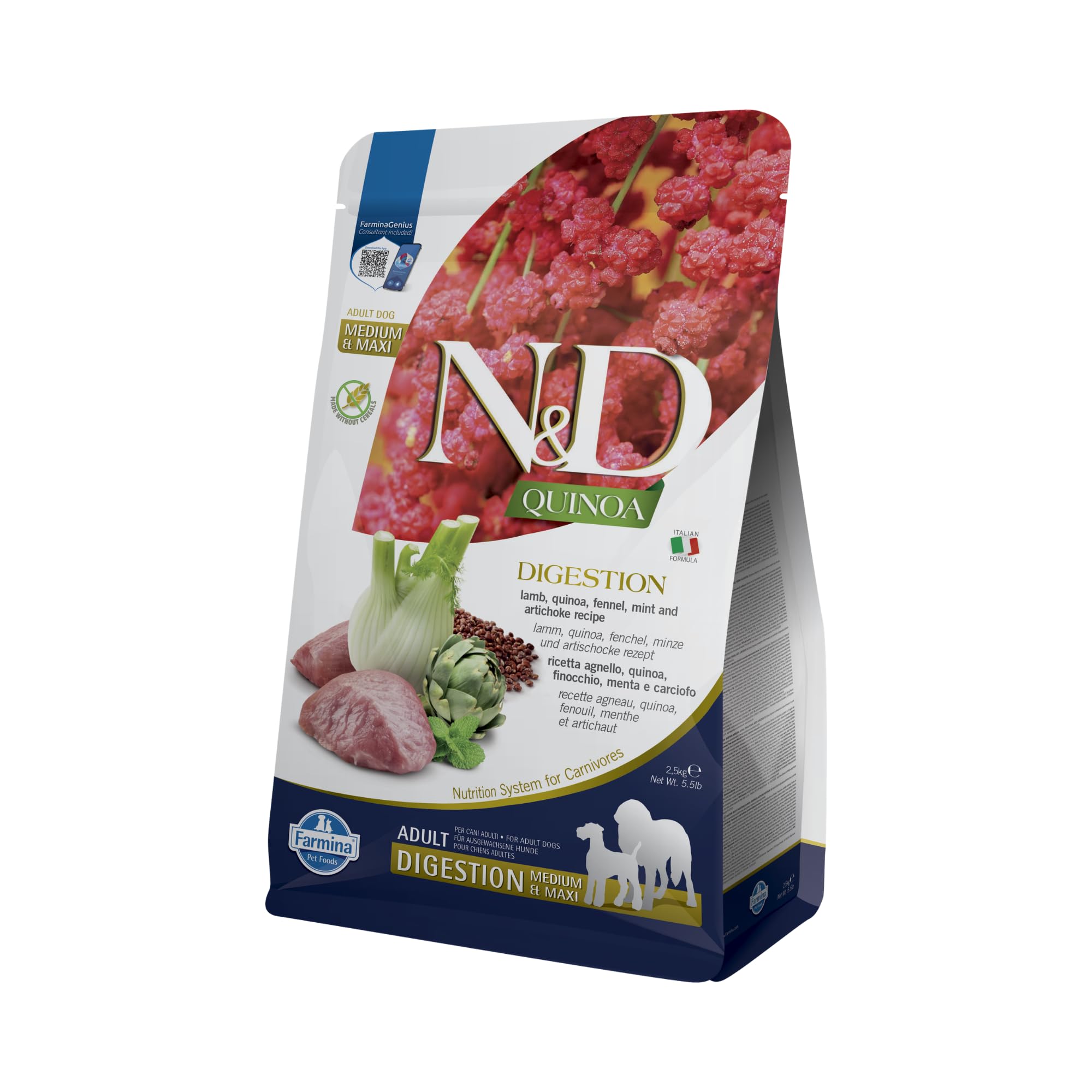 Farmina N&D Quinoa Digestion Crocchette Cane Agnello 2,5kg