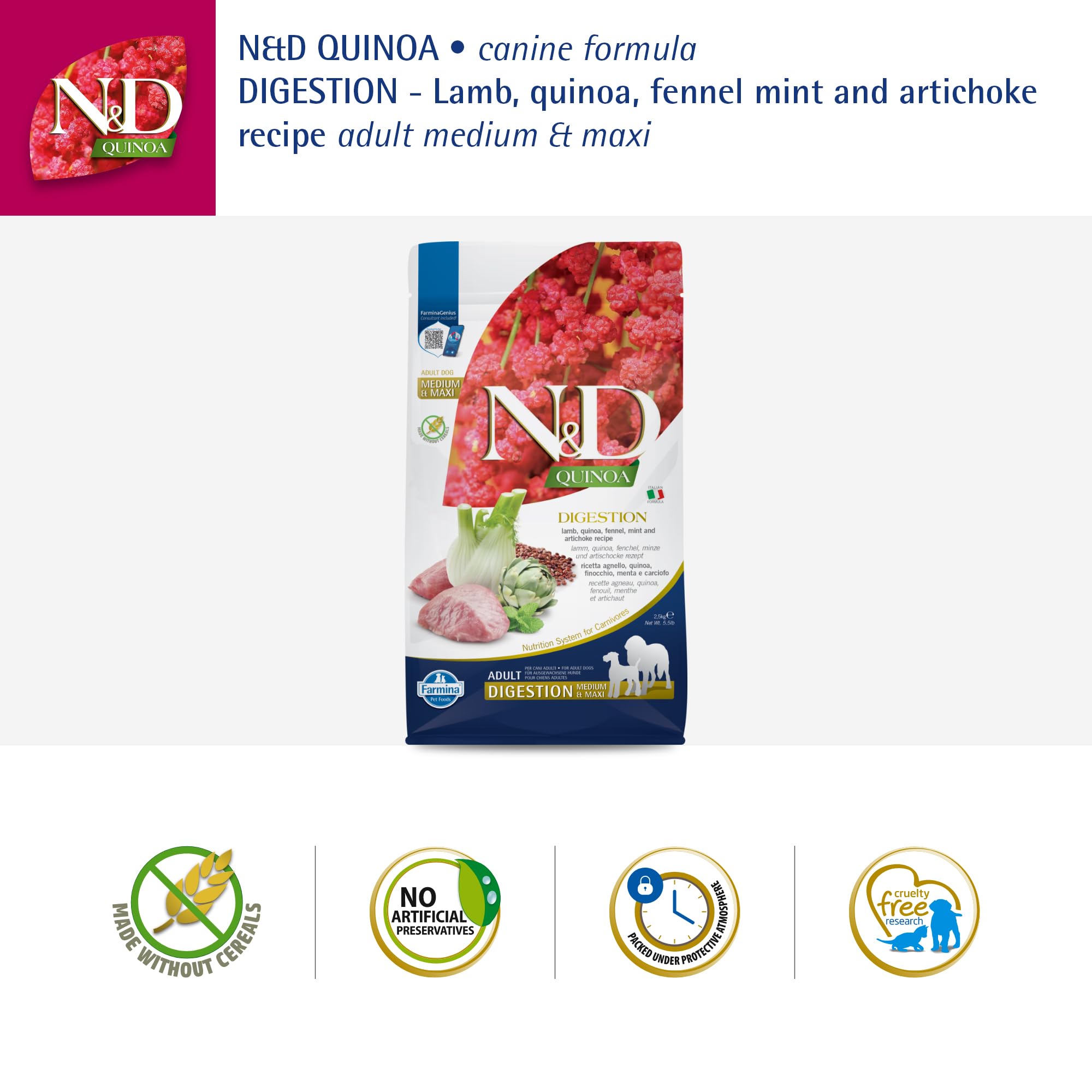 Farmina N&D Quinoa Agnello Finocchio crocchette adult 2,5kg