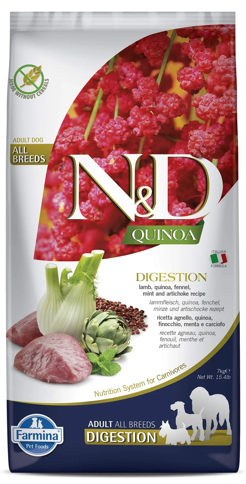 Farmina N&D Quinoa Agnello crocchette digestion cane 7kg