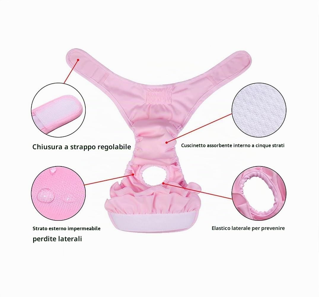 Bepetmia Pannolini lavabili per cani mutandine rosa M 40-50 cm