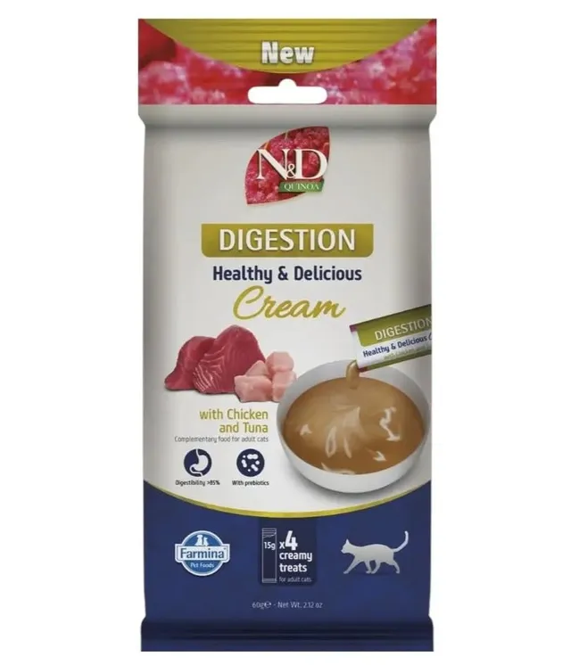 Farmina N&D Quinoa Digestion Cream pollo tonno crema gatto 15x60g