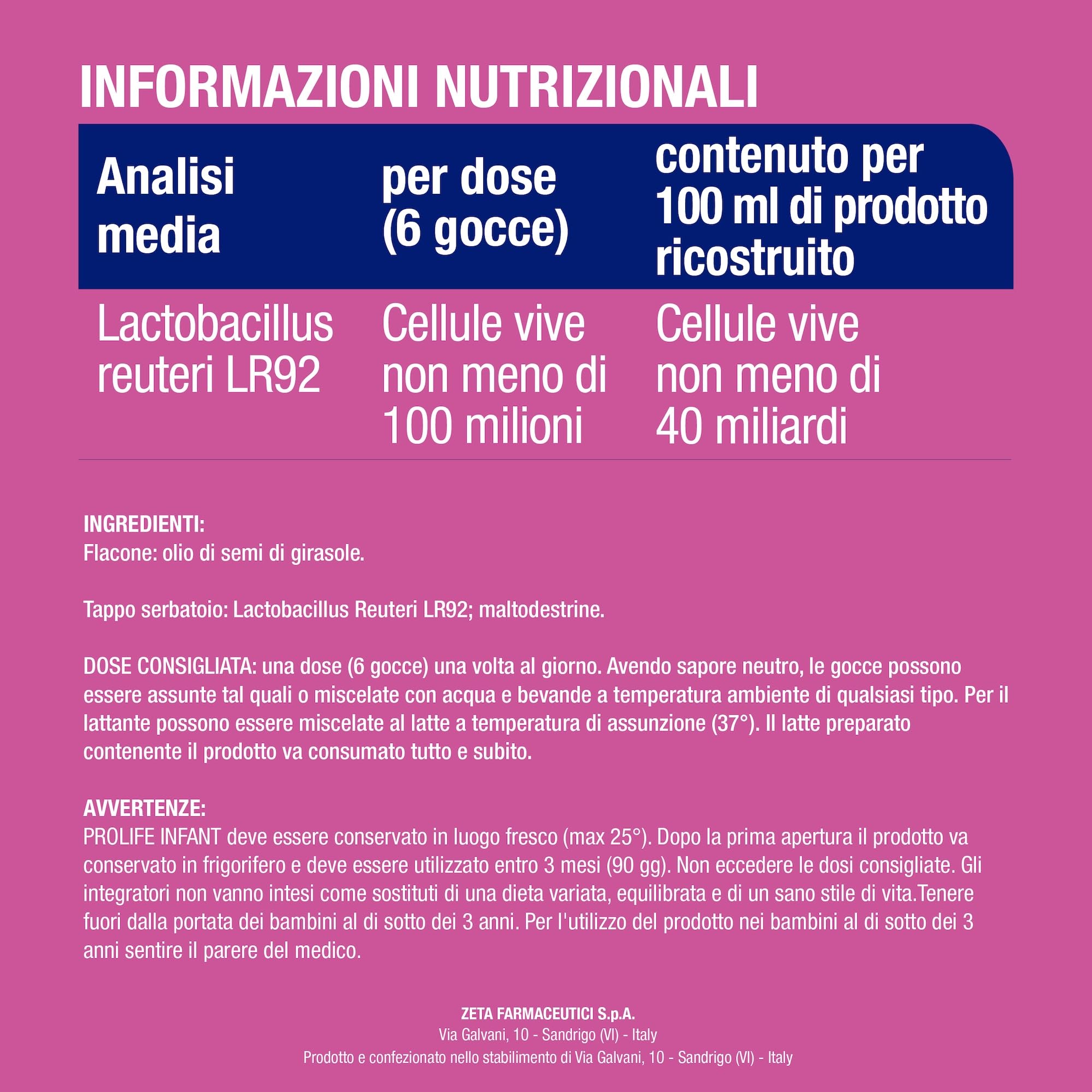 Prolife Infant Lactobacillus Reuteri Gocce Bambini 0-24 Mesi 8ml