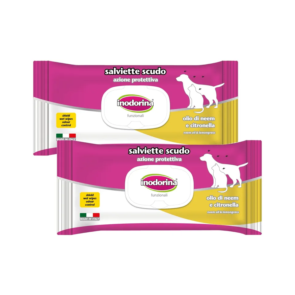 Inodorina Scudo Salviette Cani Olio di Neem 2x40 Pezzi