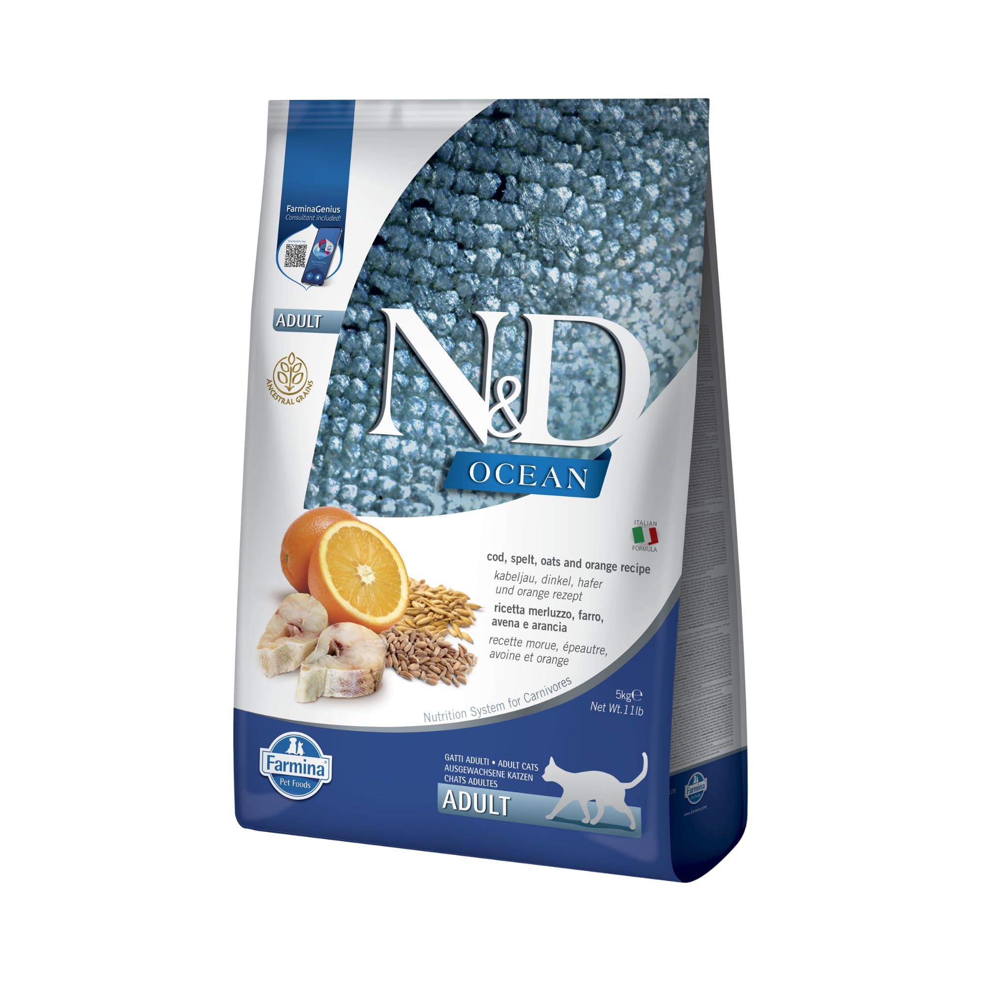 N&D Ocean Codfish Farro Avena Arancia crocchette gatto 5kg