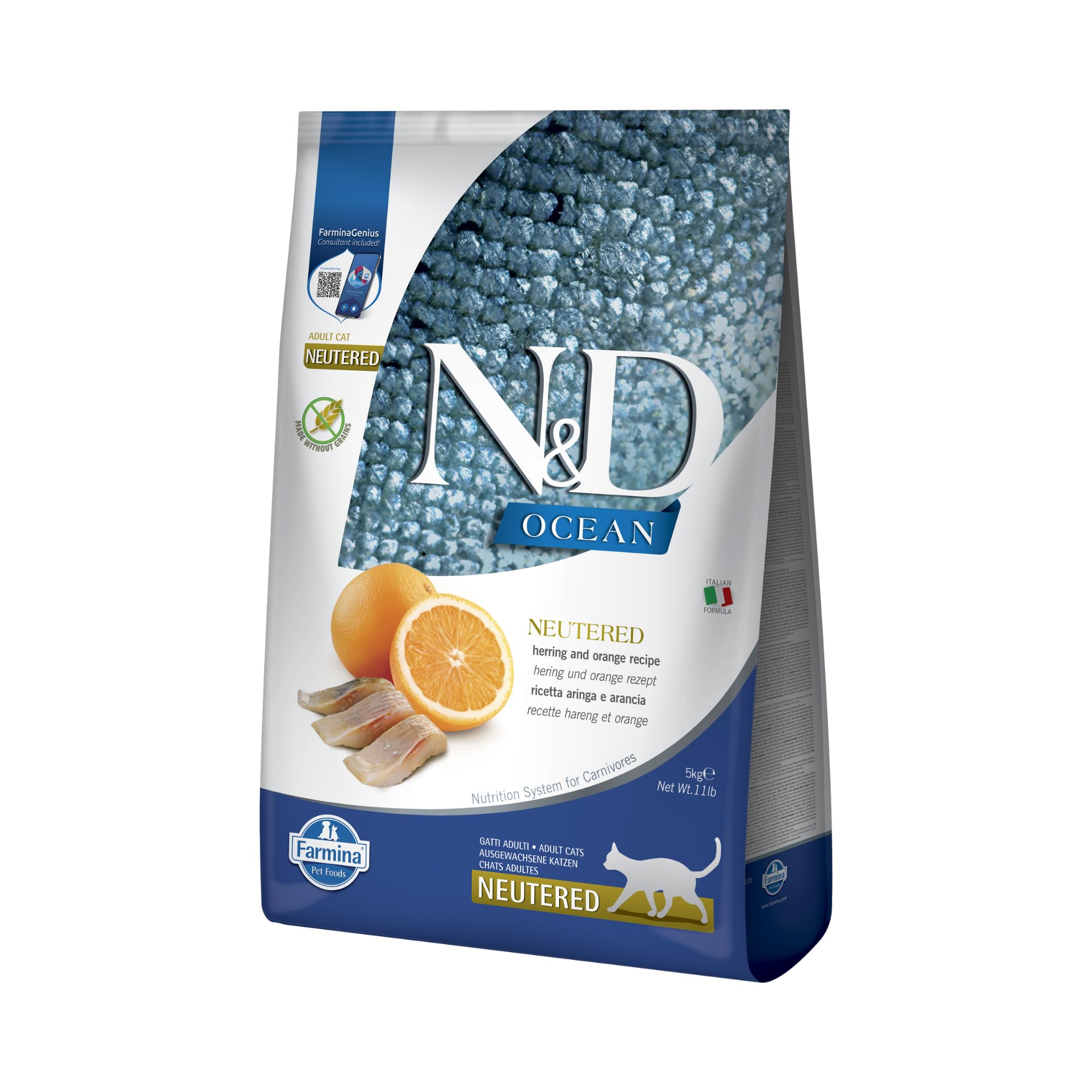 Farmina N&D Ocean Aringa Crocchette Gatto 5 kg Neutered