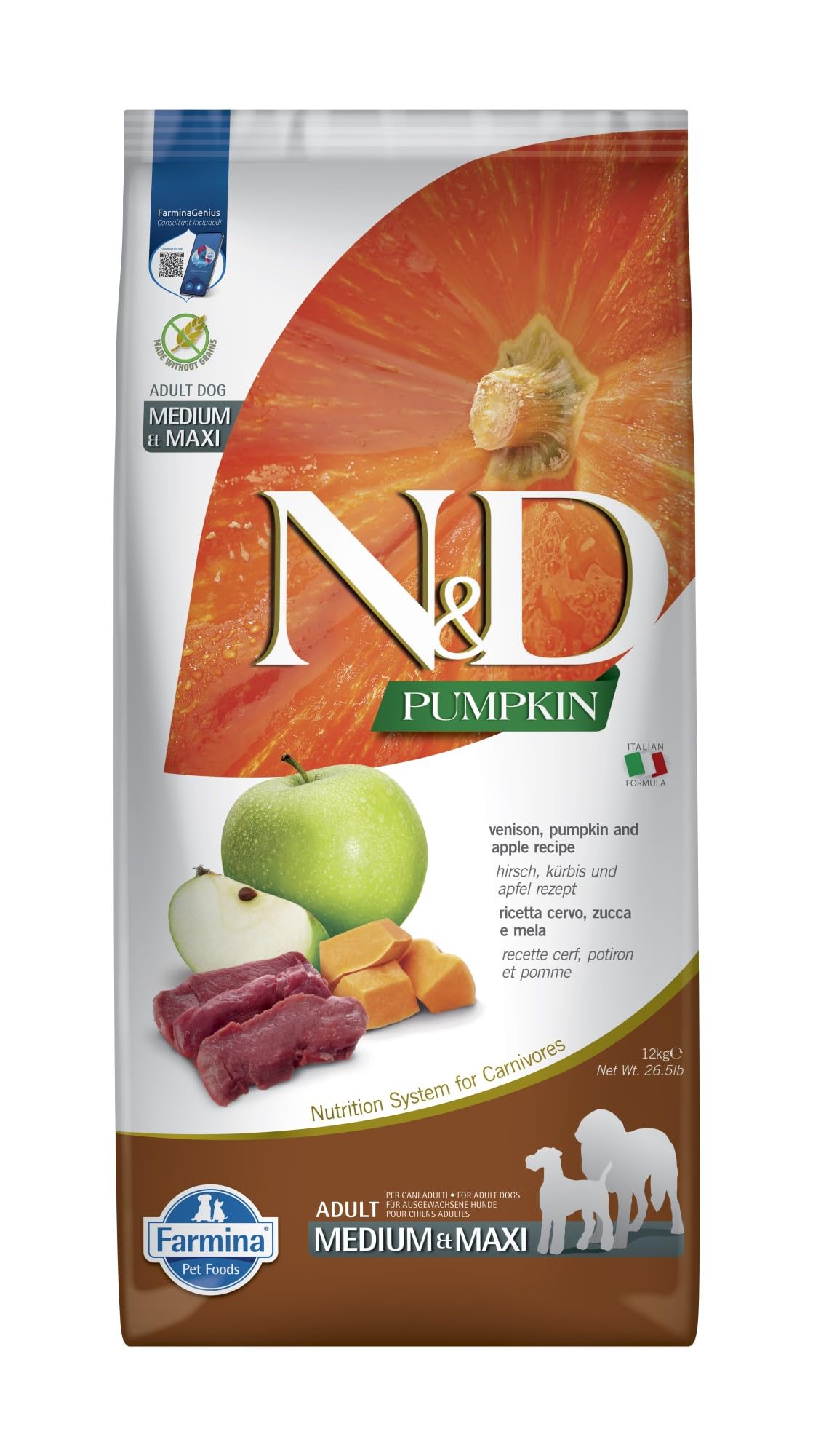 Farmina N&D Pumpkin Adult crocchette cane cervo mela 12 kg