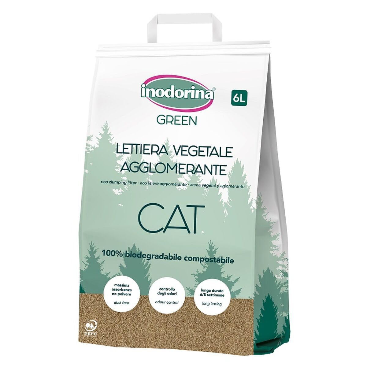 Inodorina Pure lettiera vegetale gatto agglomerante legno 6lt