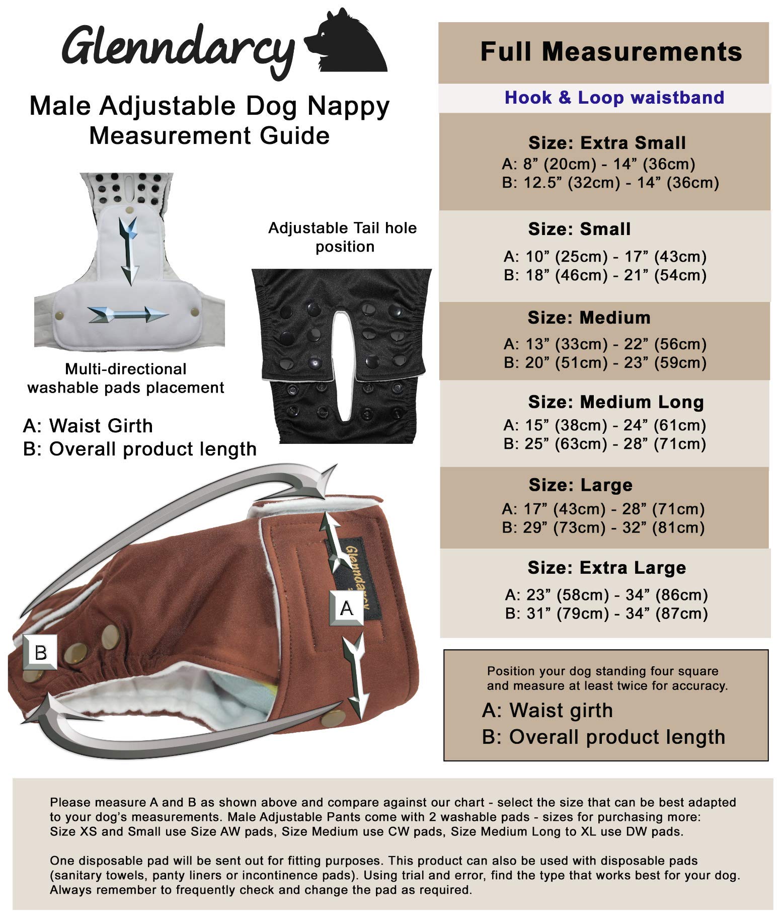Glenndarcy Adjustable Male Dog Pants pannolino cane L coffee