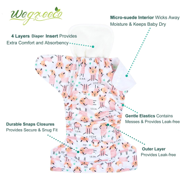 wegreeco Baby Diapers pannolini lavabili neonato 6 pezzi con inserti
