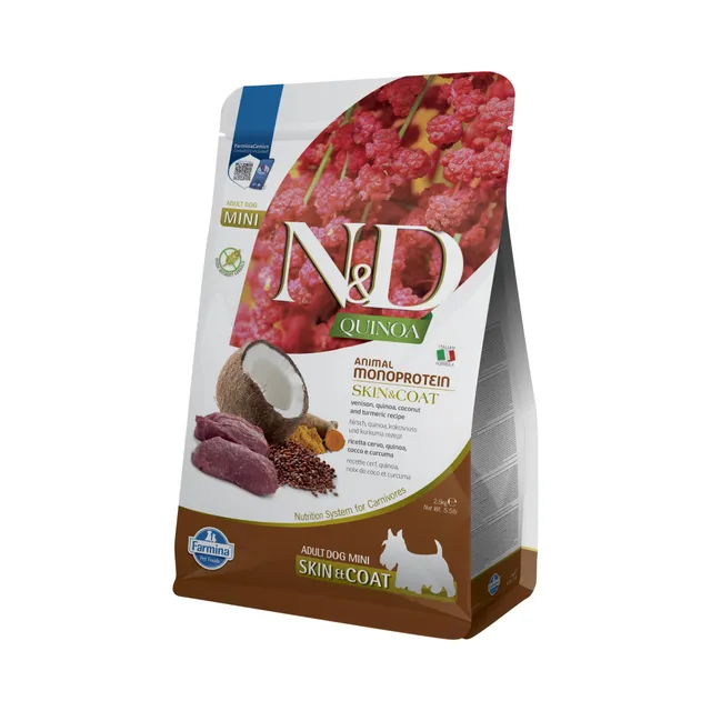 Farmina N&D Quinoa Cervo crocchette cane Mini 2,5 kg skin coat