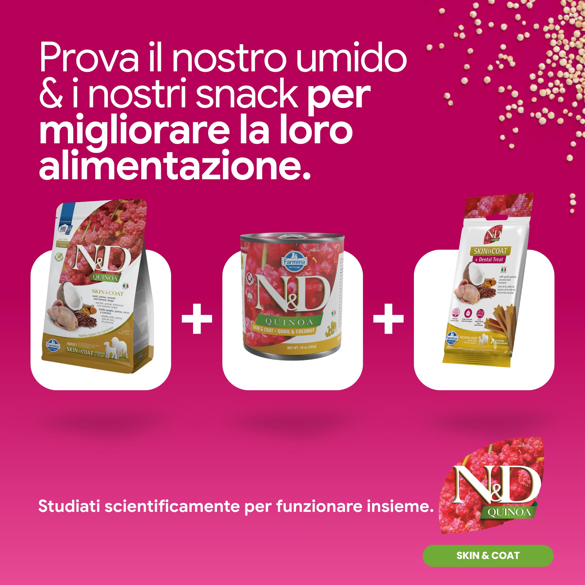 Farmina N&D Quinoa Quaglia crocchette cane 2,5kg Skin Coat