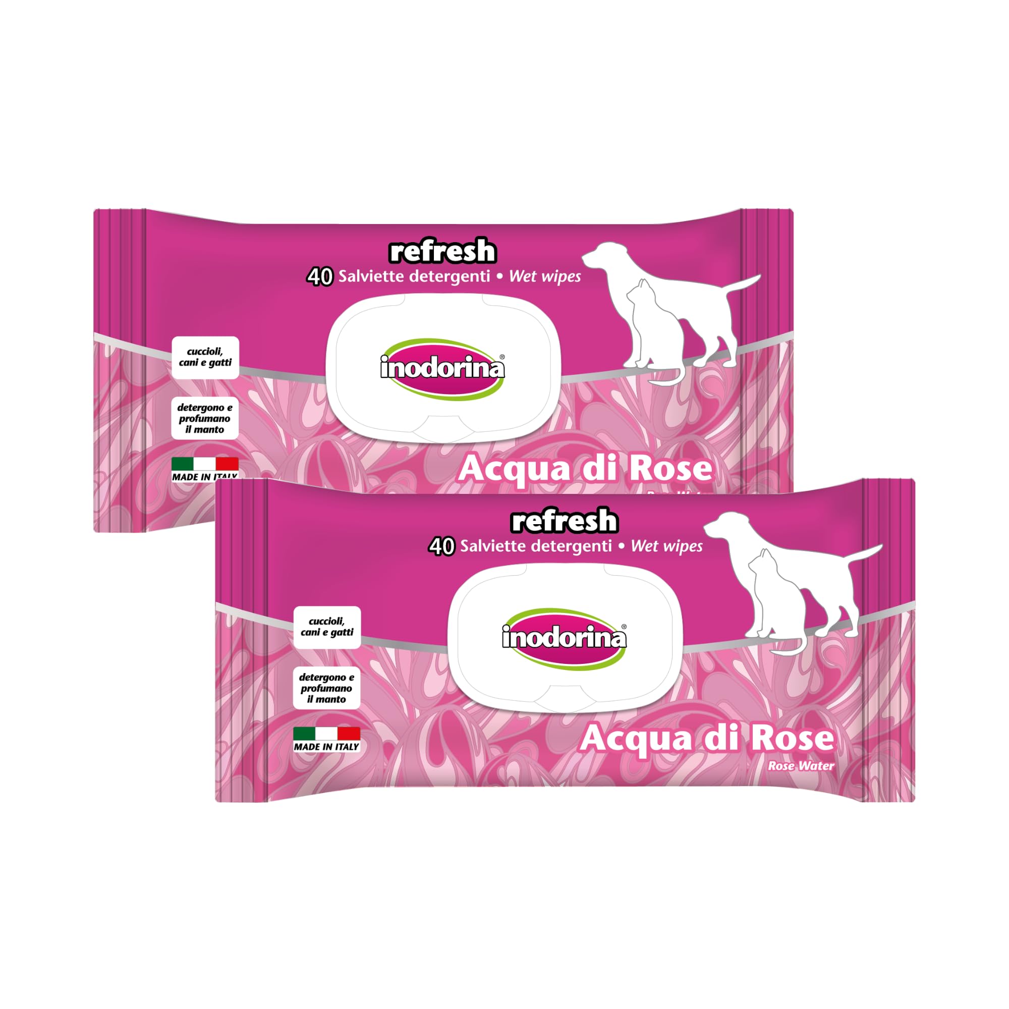Inodorina Salviette Refresh acqua rose salviette cane 2x40 pezzi