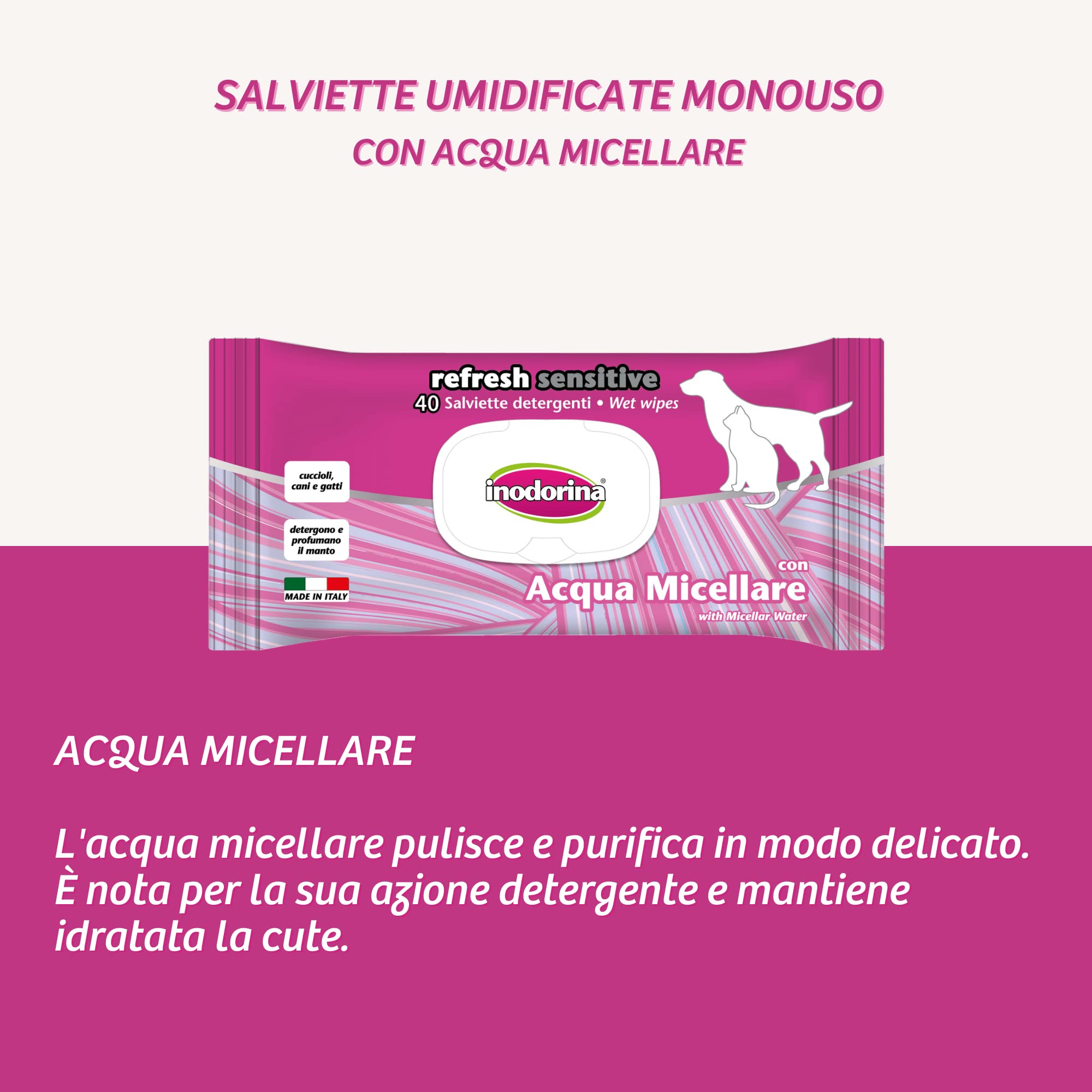 Inodorina Salviette Refresh Sensitive Salviette Cane 2x40 pz