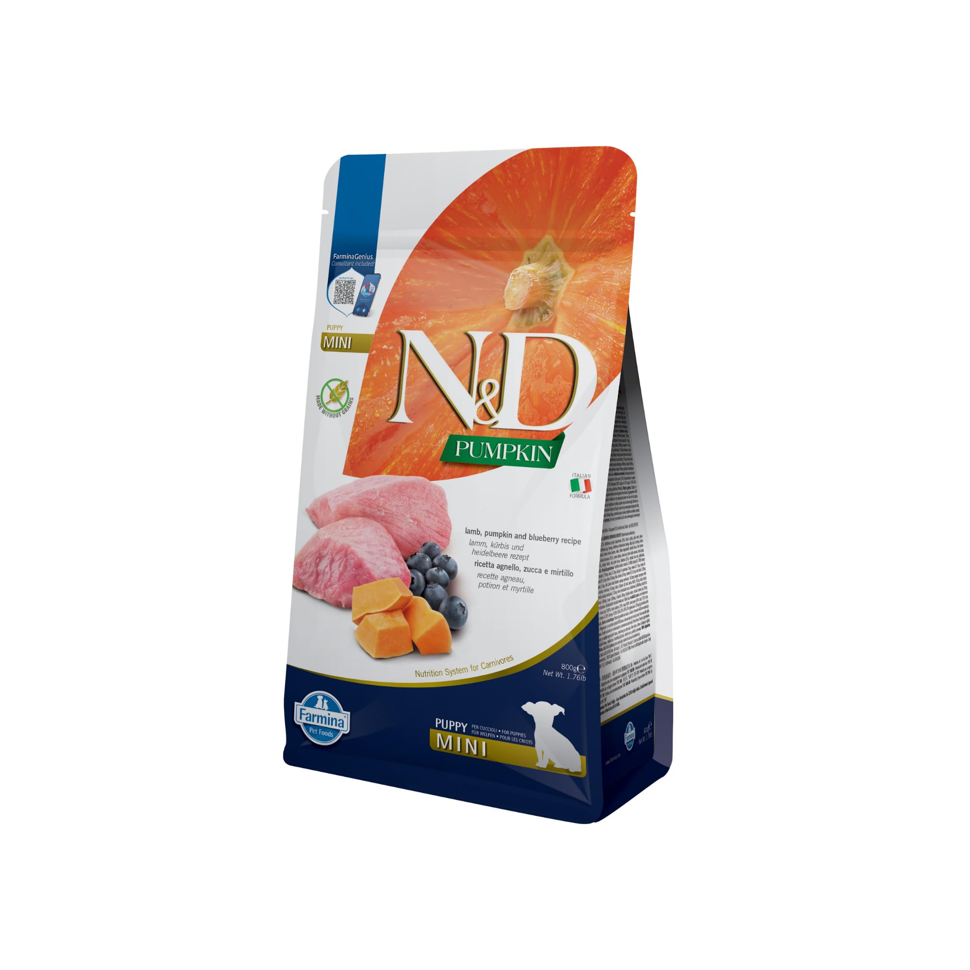 Farmina N&D Pumpkin Agnello Mirtilli Crocchette Puppy Mini 800 g