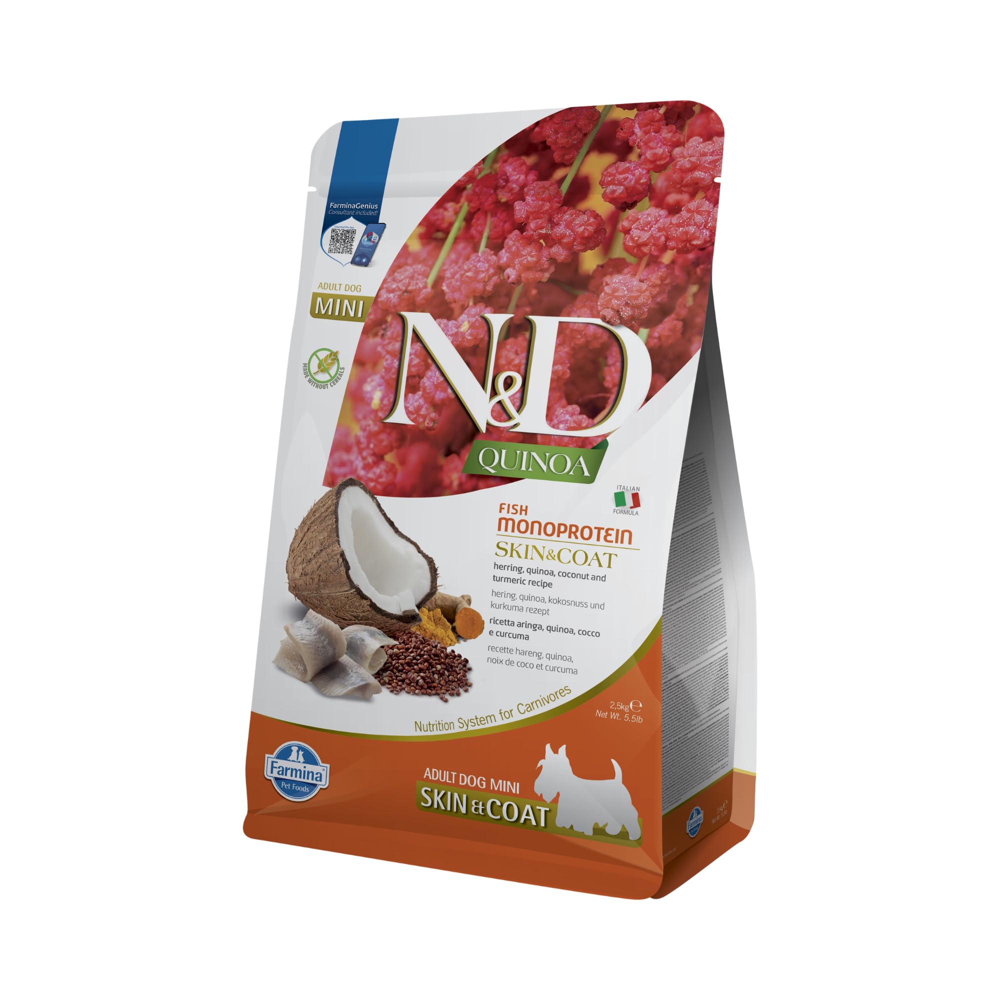 Farmina N&D Quinoa Skin Coat aringa cocco Mini 2,5 kg