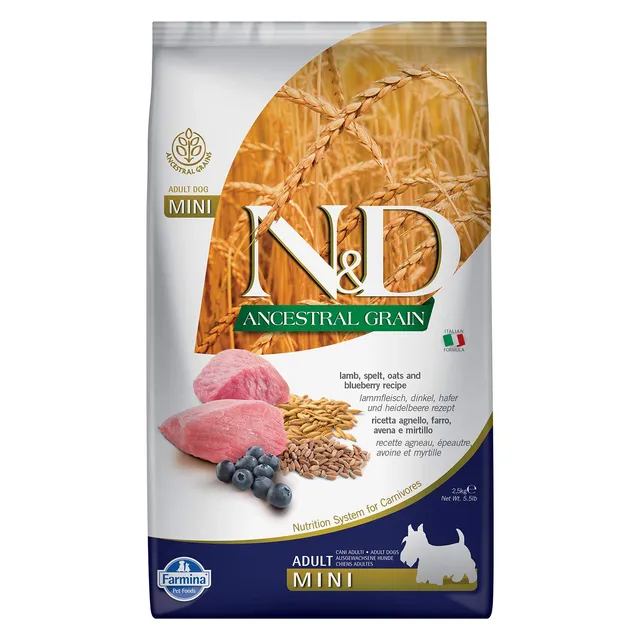 Farmina N&D Ancestral Grain agnello crocchette cane 2,5 kg mini