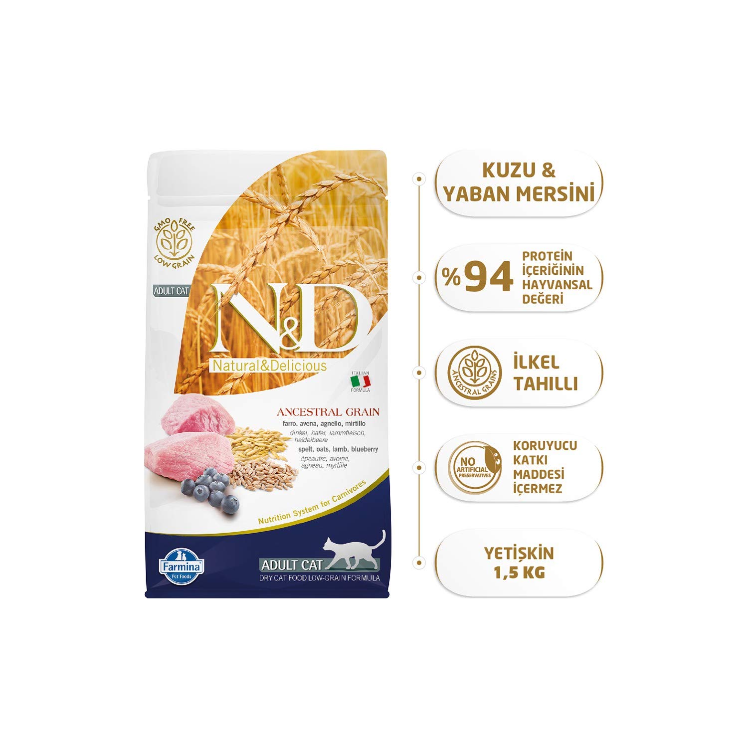 Farmina N&D Ancestral Grain crocchette gatti agnello 1,5 kg