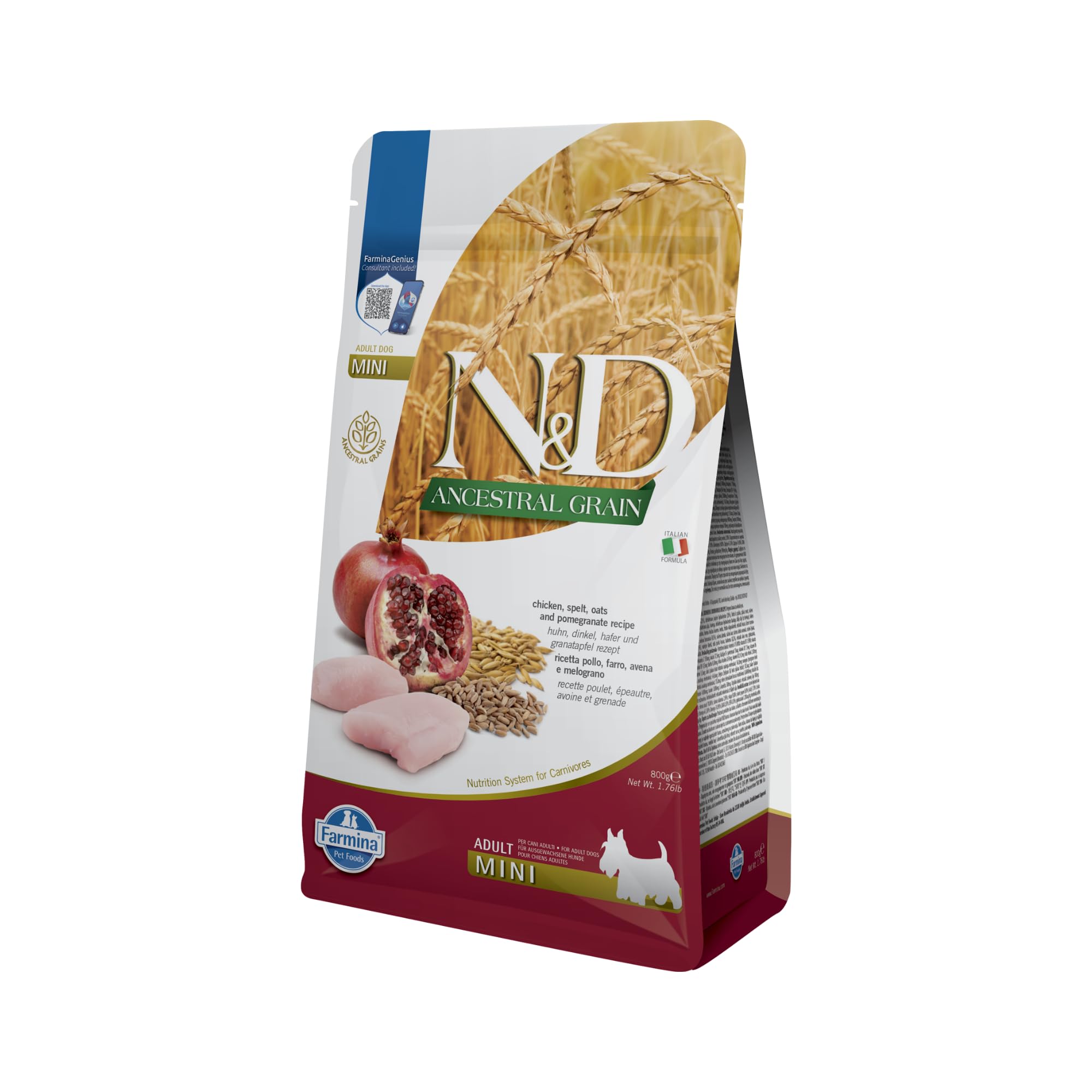 Farmina N&D Ancestral Grain Pollo Melograno crocchette cane Adult Mini 800g