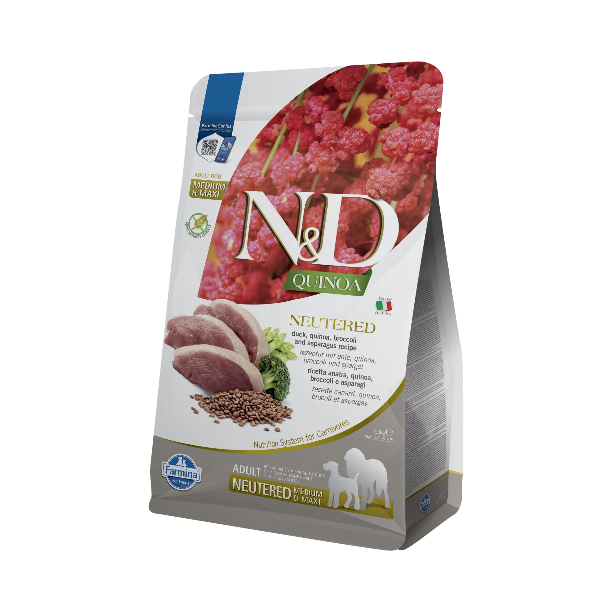 Farmina N&D Quinoa Anatra Broccoli crocchette neutered Medium Maxi 2,5kg