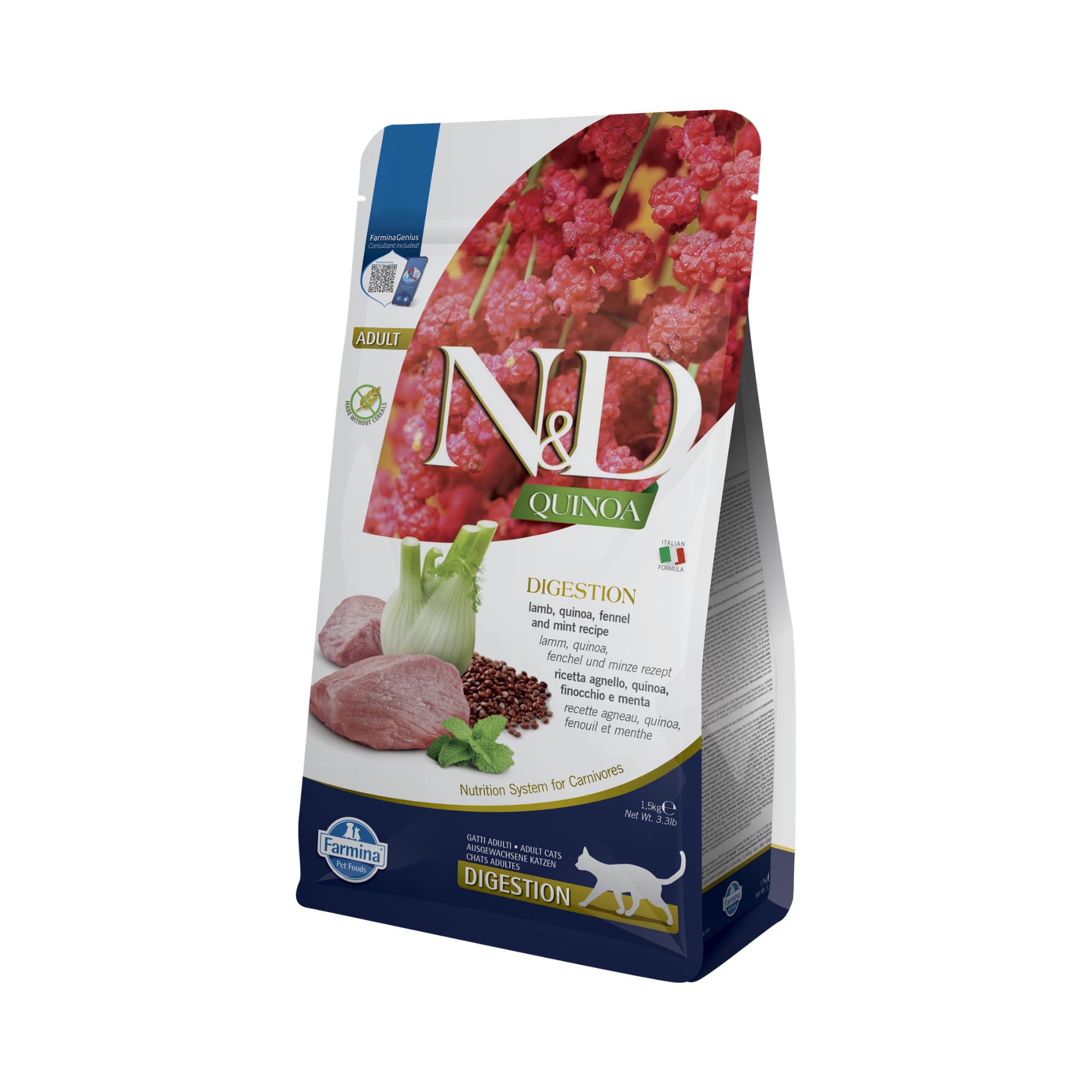 Farmina N&D Quinoa Digestion agnello cibo gatto adult 1,5 kg