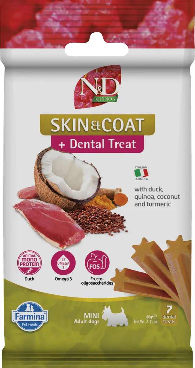 Farmina N&D Quinoa Skin&Coat Anatra snack cane Mini 15 pezzi