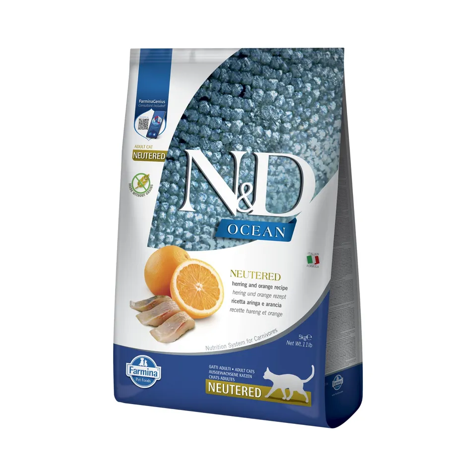 Farmina N&D Ocean Aringa Crocchette Gatto 5 kg Neutered