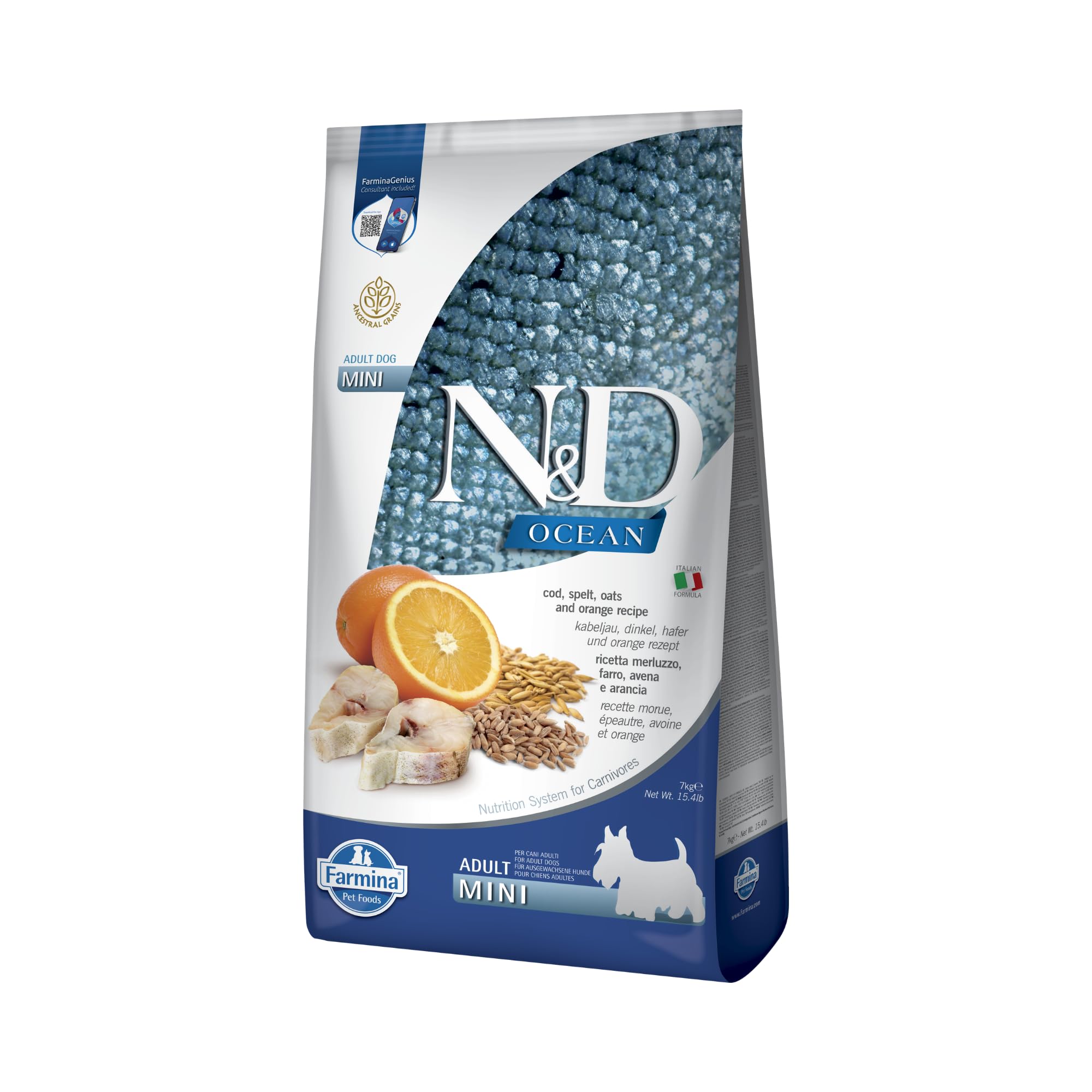 Farmina N&D Ocean Merluzzo Cibo Cani Adult Mini 7kg Farro Avena