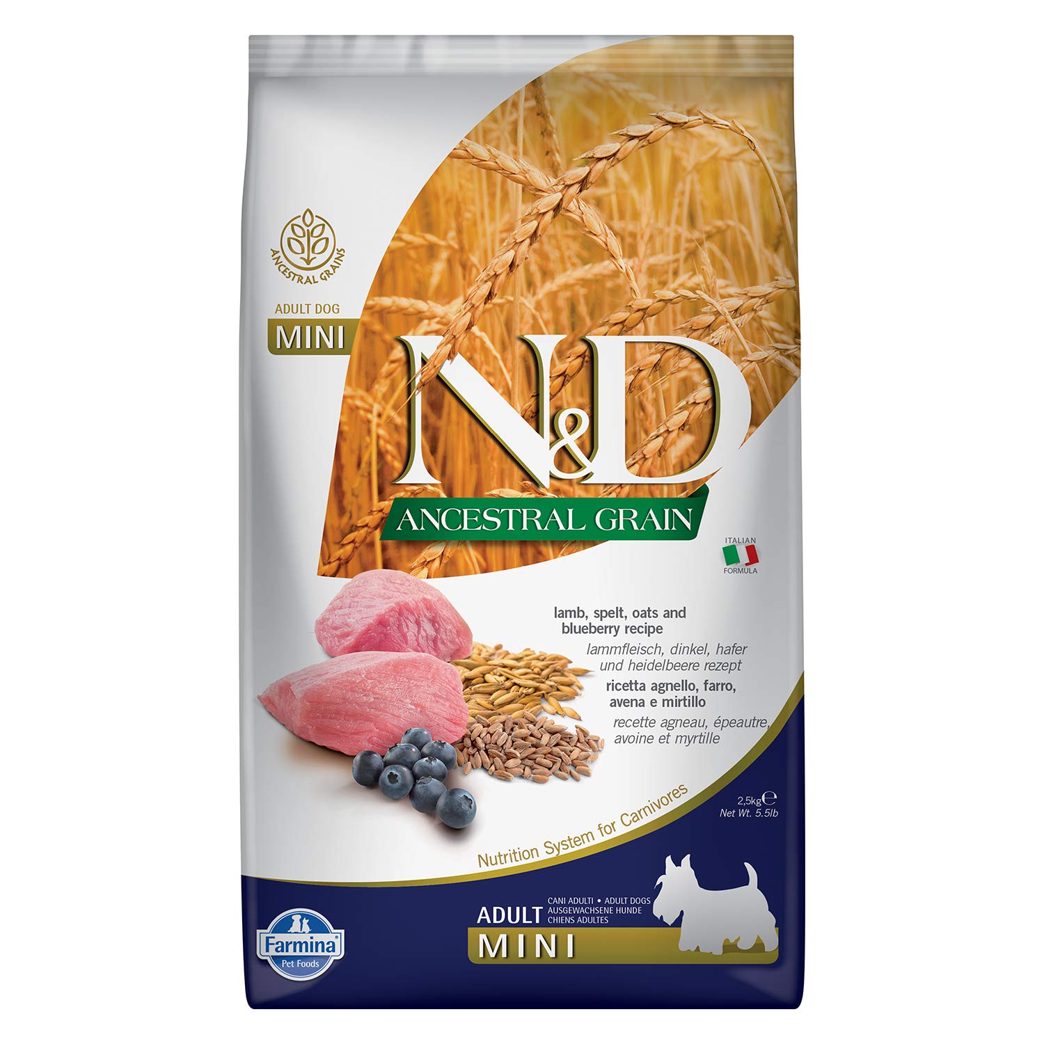Farmina N&D Ancestral Grain agnello crocchette cane 2,5 kg mini