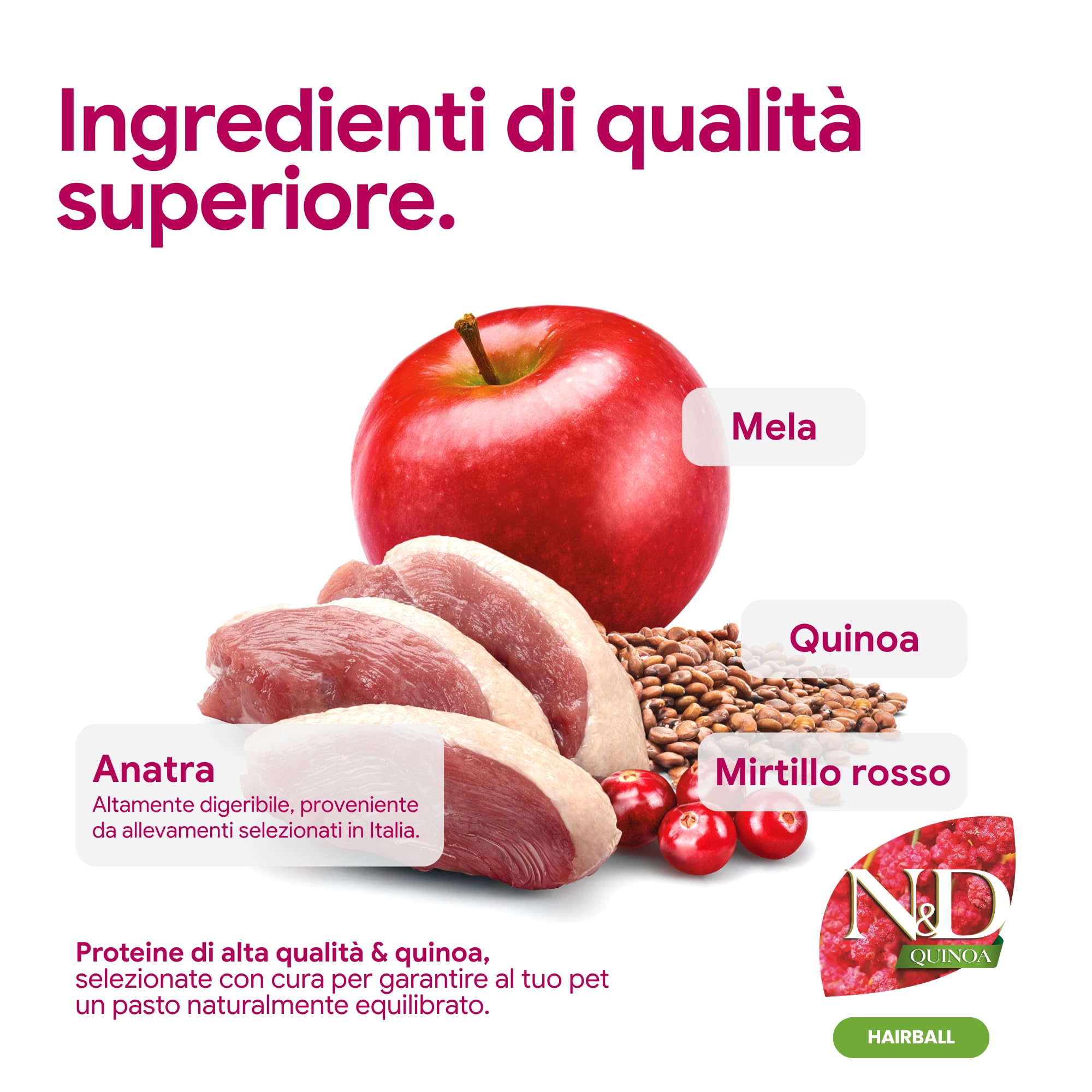 Farmina N&D Quinoa Hairball anatra crocchette gatto 1,5 kg