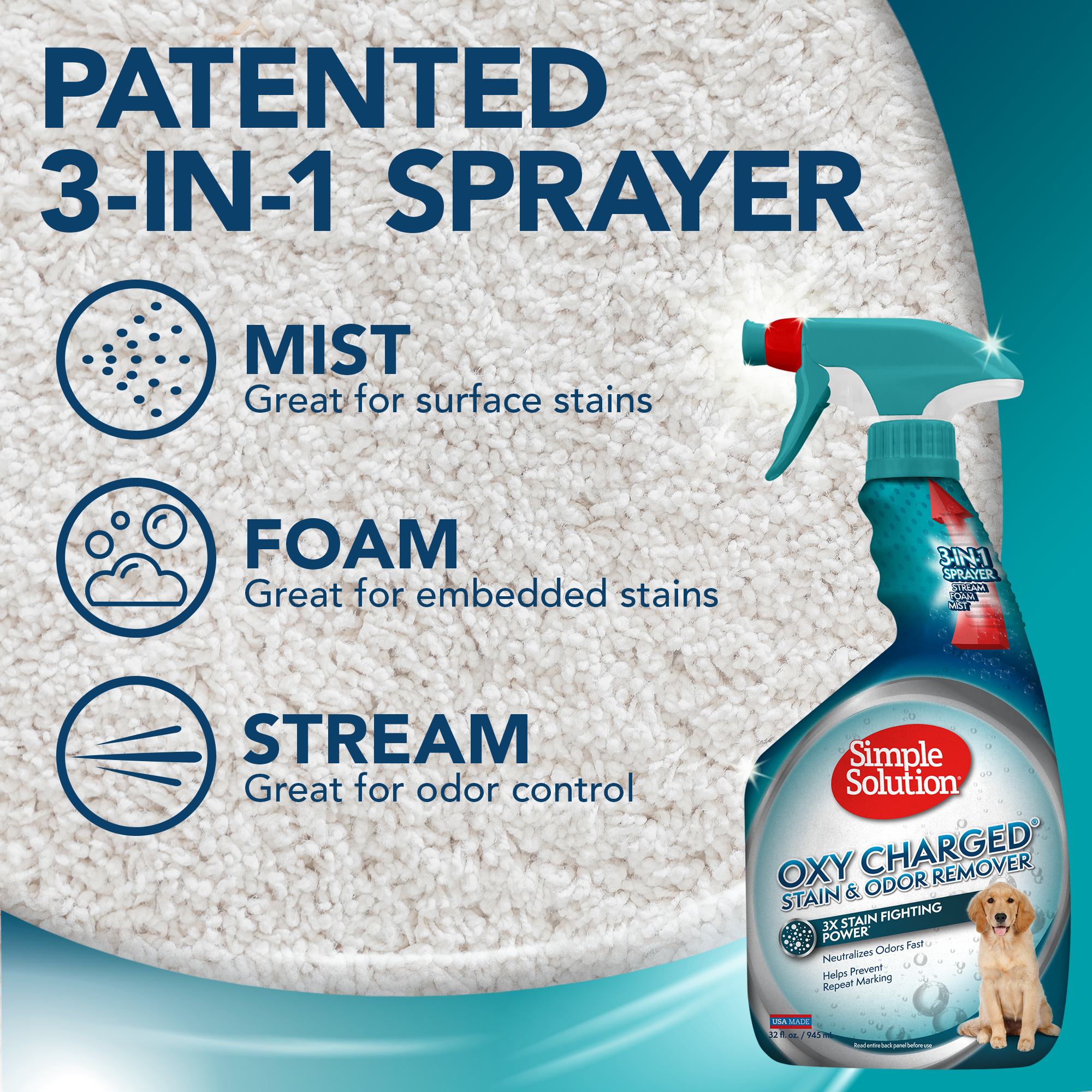Simple Solution Heavy Duty Oxy Charged smacchiatore urina cani gatti