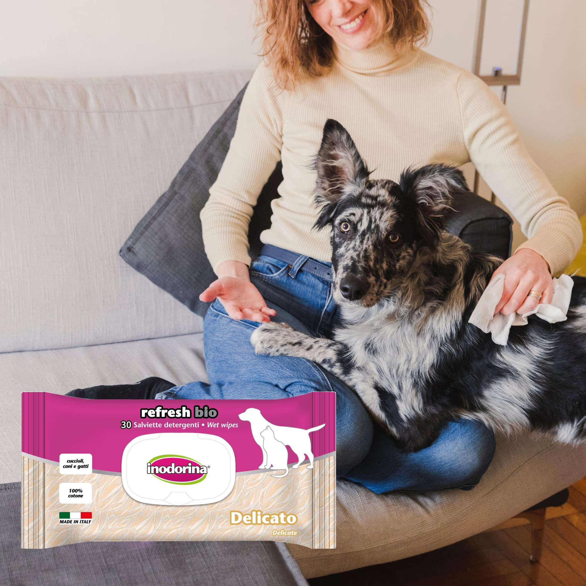 Inodorina Pure Refresh Bio salviette cane talco 2x30 pezzi