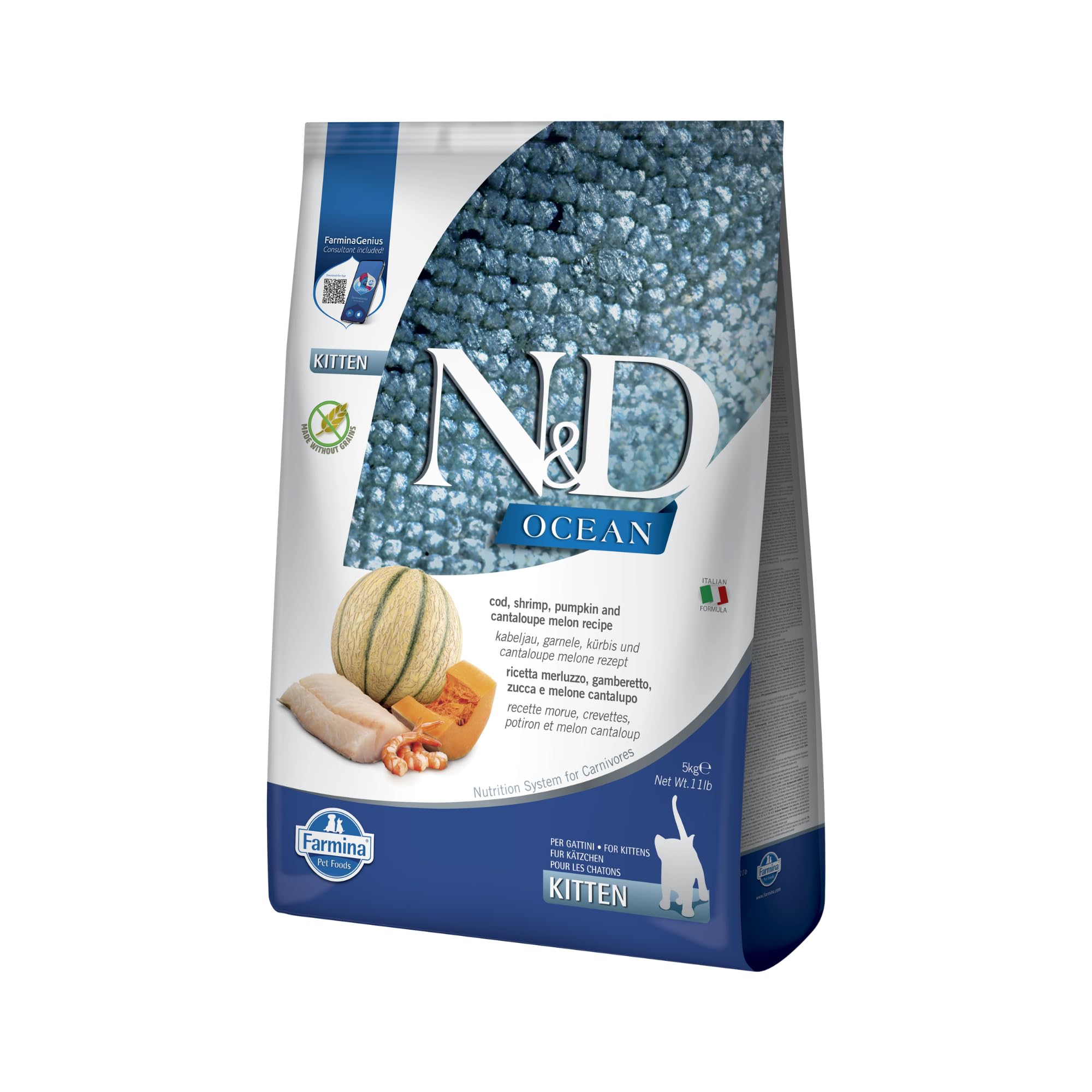 Farmina N&D Ocean Merluzzo Gamberi Crocchette Kitten 5 kg