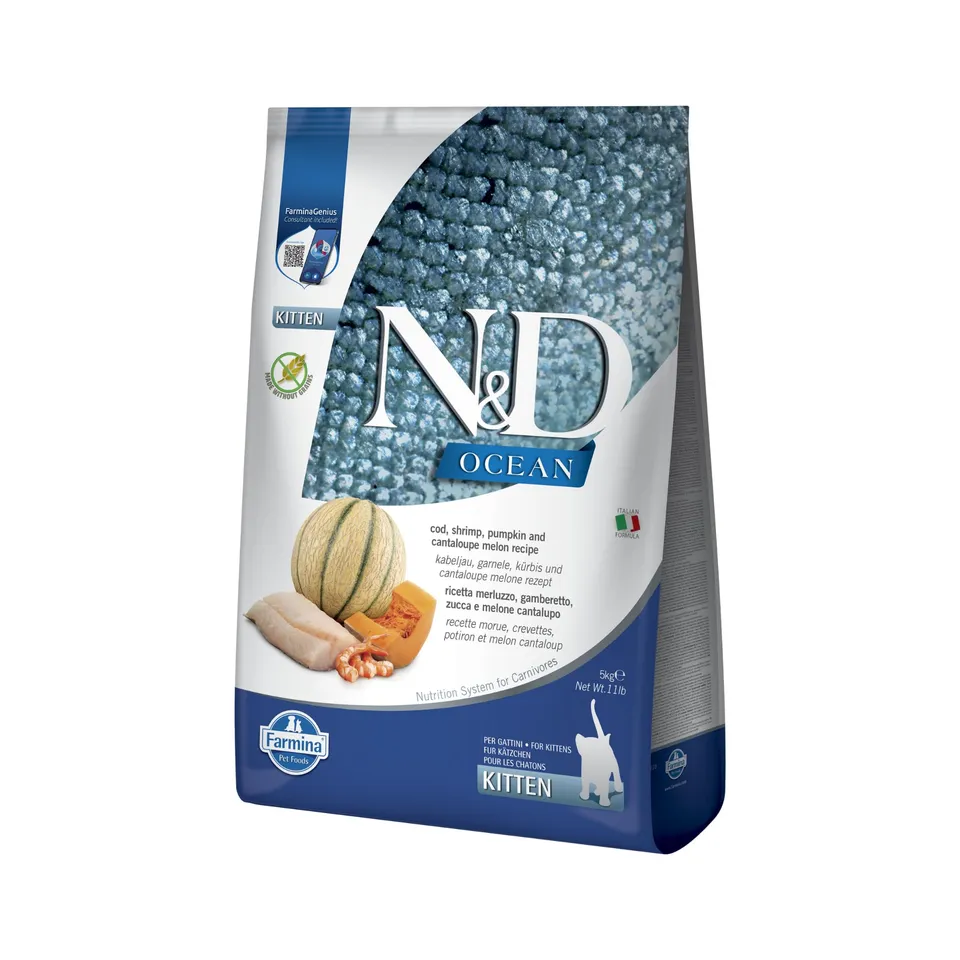 Farmina N&D Ocean Merluzzo Gamberi Crocchette Kitten 5 kg