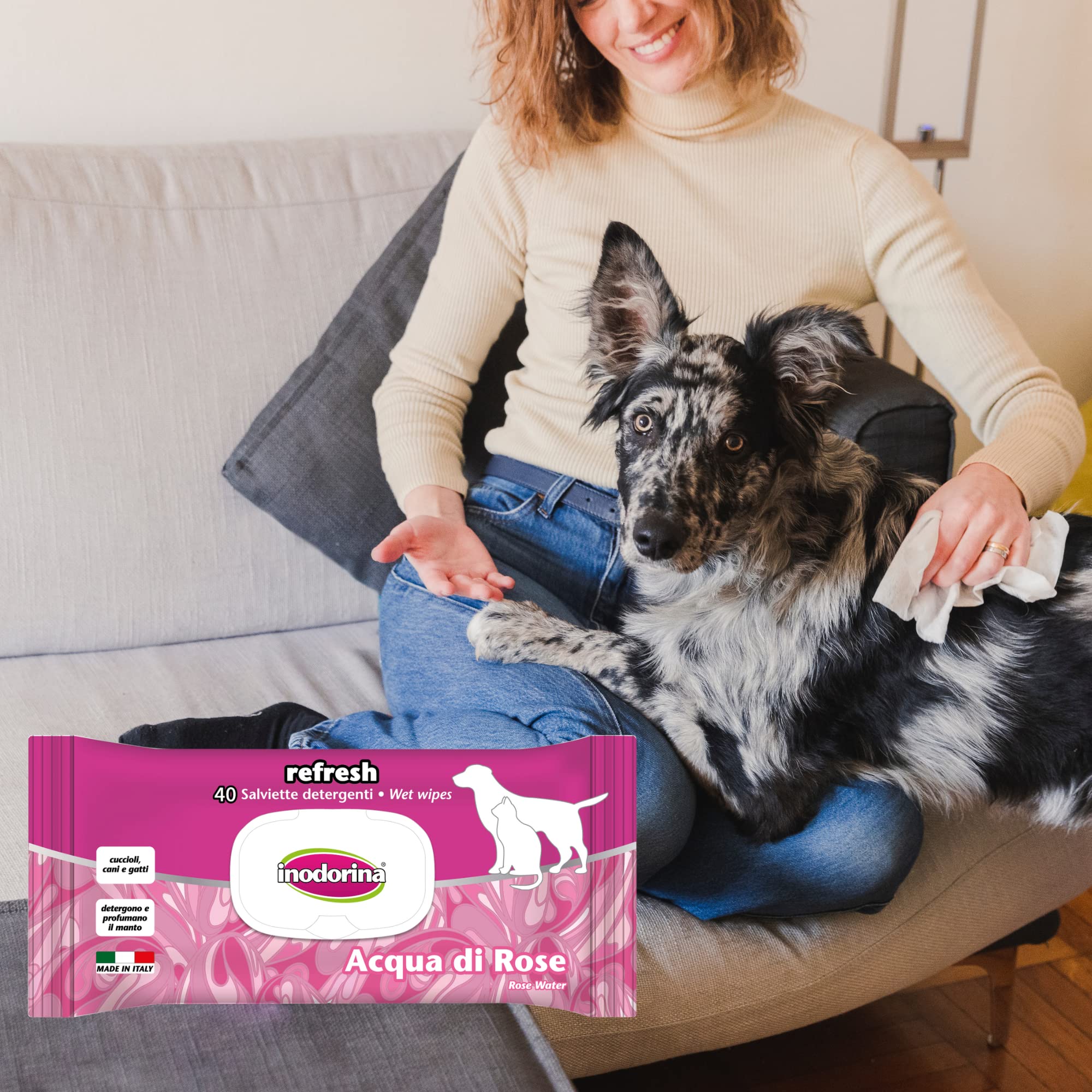 Inodorina Salviette Refresh acqua rose salviette cane 2x40 pezzi
