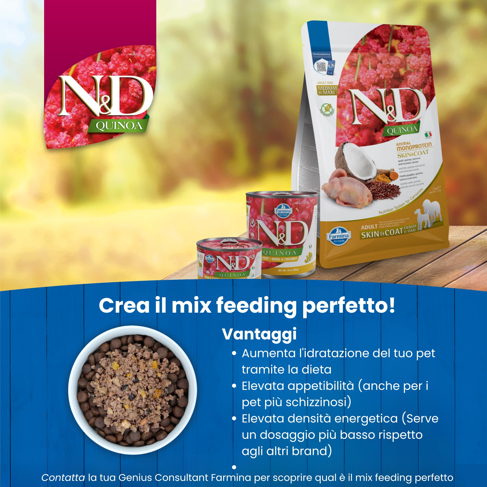 Farmina N&D Quinoa crocchette cani quaglia e cocco Mini