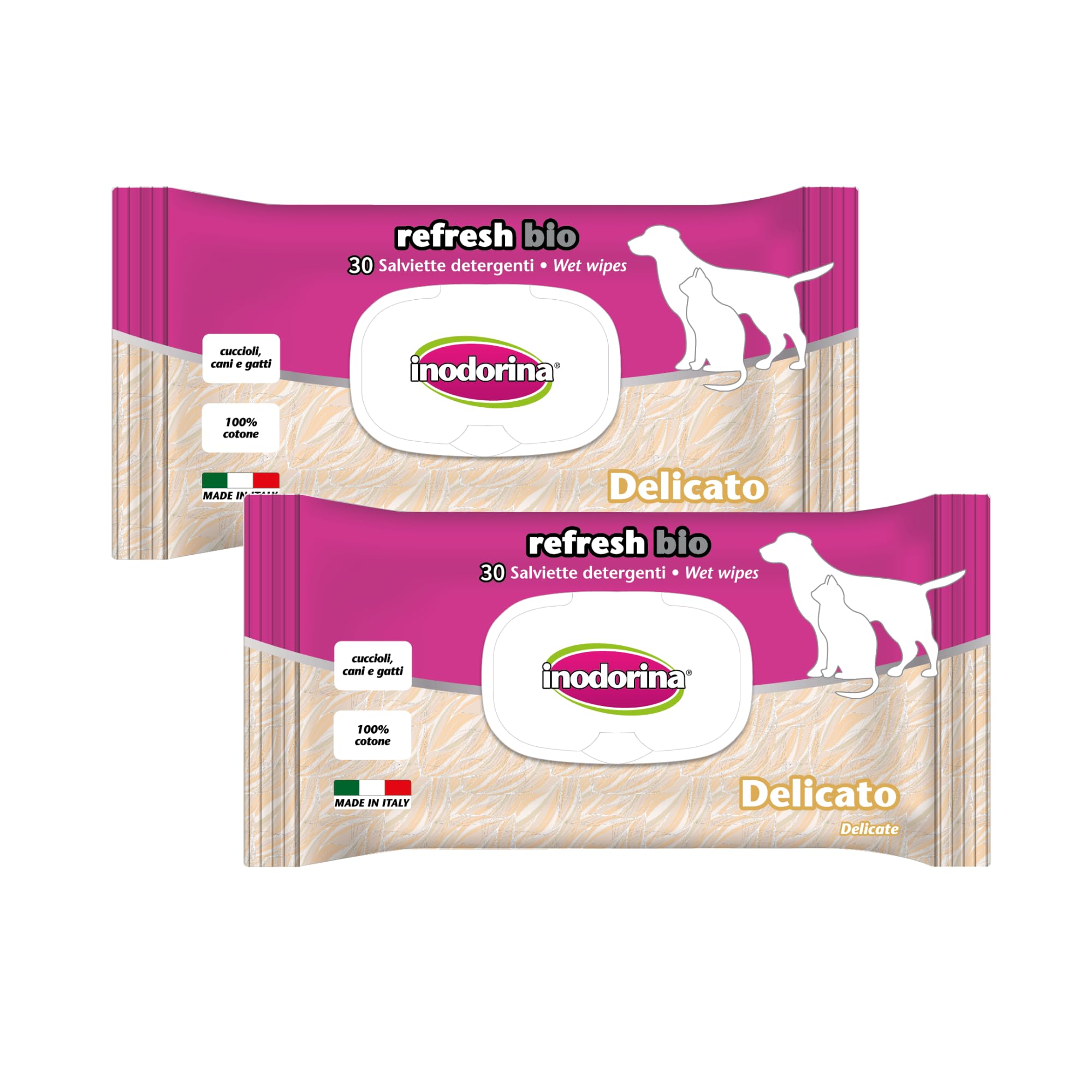 Inodorina Pure Refresh Bio salviette cane talco 2x30 pezzi
