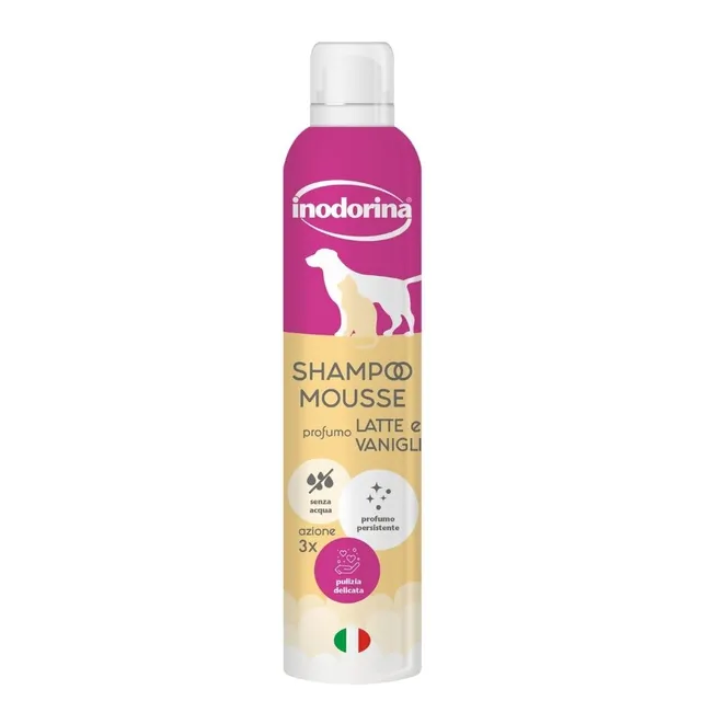 Inodorina Shampoo secco mousse cane gatto latte vaniglia 300ml