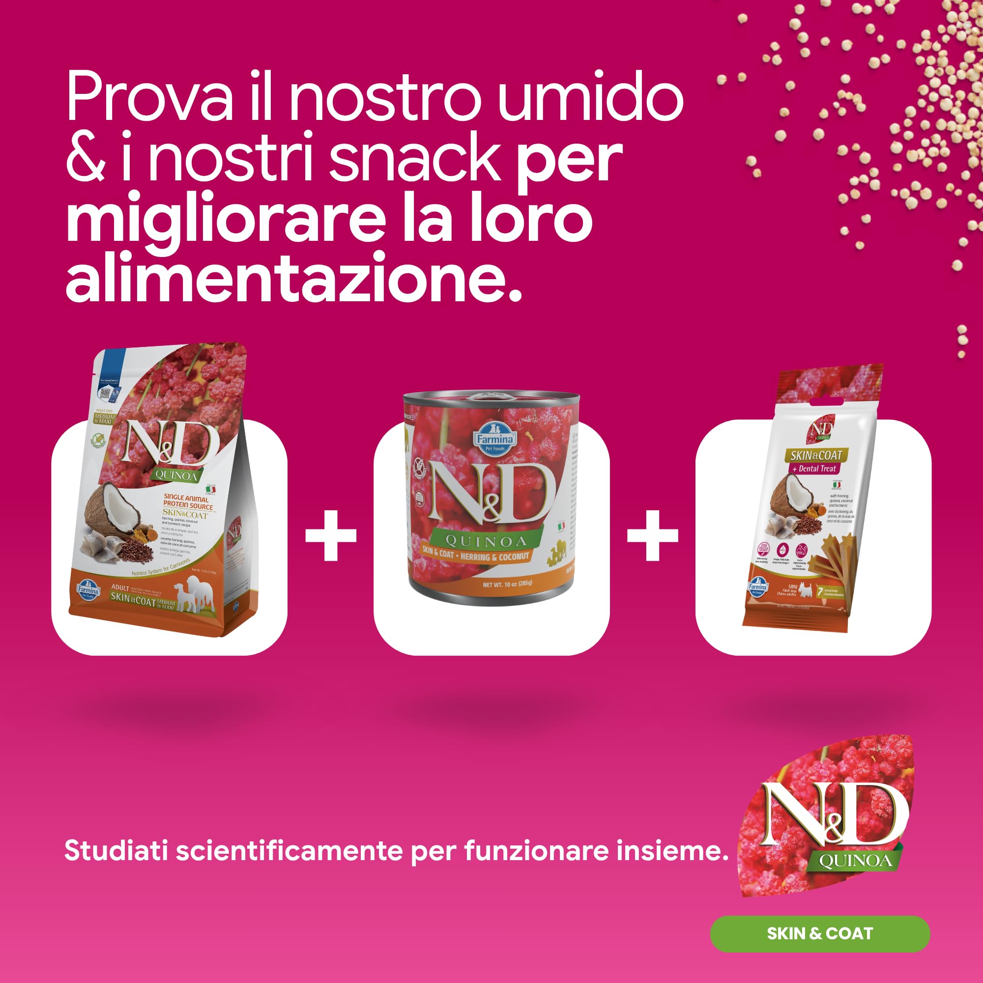 Farmina N&D Quinoa Skin Coat aringa cocco Mini 2,5 kg