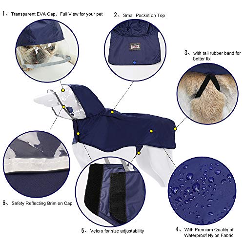 Bepetmia Giacche Impermeabili Cane Blu S Cappuccio Riflettente