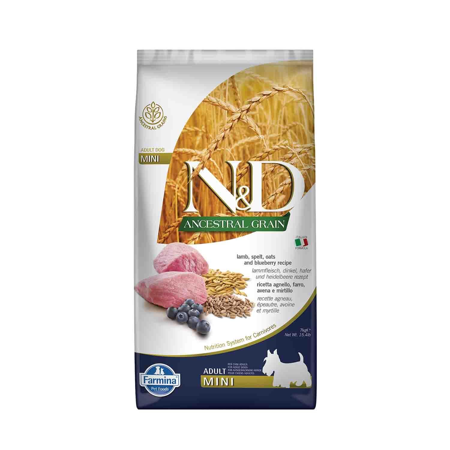 Farmina N&D Ancestral Grain Agnello Crocchette Cane Adult Mini 7kg