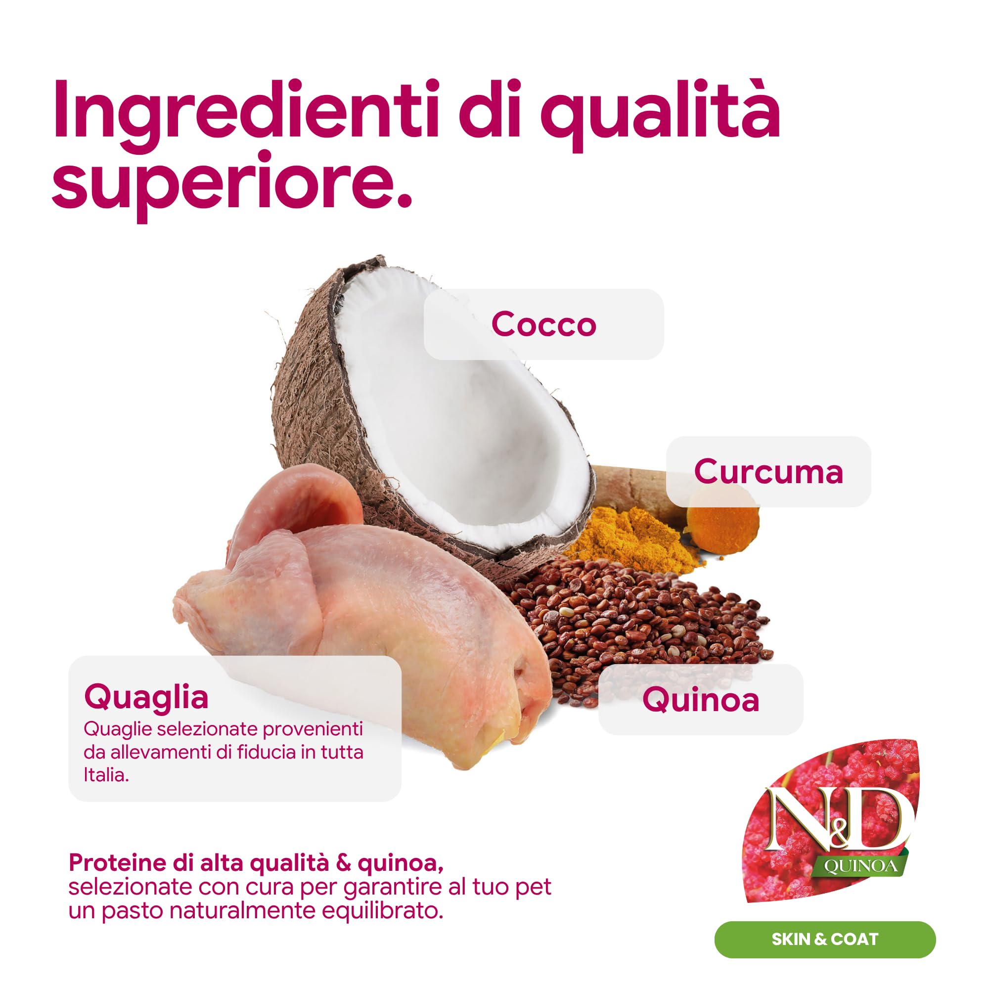 Farmina N&D Quinoa Quaglia crocchette cane 2,5kg Skin Coat